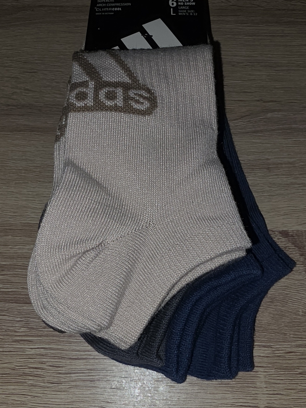 adidas Men’s 6-Pack Ankle Socks in Beige, Navy & Charcoal